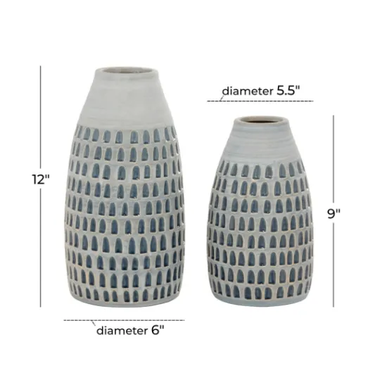 Kirkland's Home Gray And Blue Grooved Vases, Set Of 2- Vases