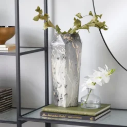 Kirkland's Home Gray And Gold Faux Marble Geometric Vase- Vases