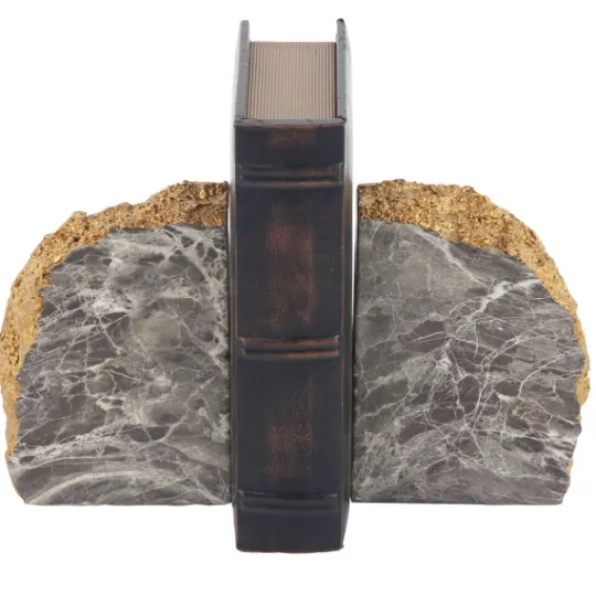 Kirkland's Home Gray And Gold Marble Geode Bookends, Set Of 2- Decorative Accents