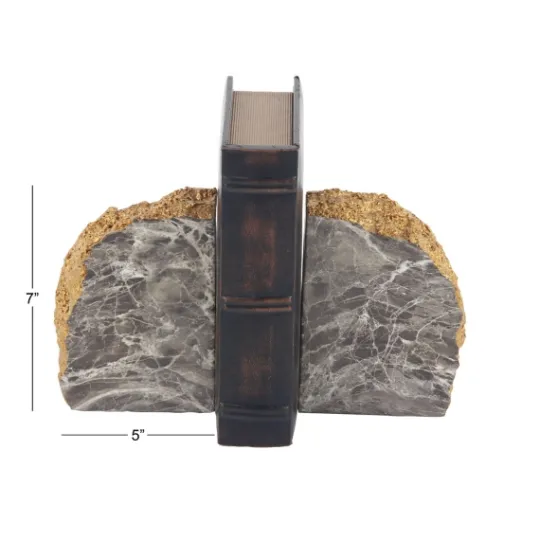 Kirkland's Home Gray And Gold Marble Geode Bookends, Set Of 2- Decorative Accents