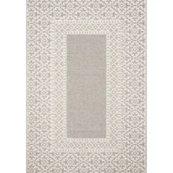 Kirkland's Home Gray And Ivory Lace Border Outdoor Area Rug, 6X9- Outdoor Rugs