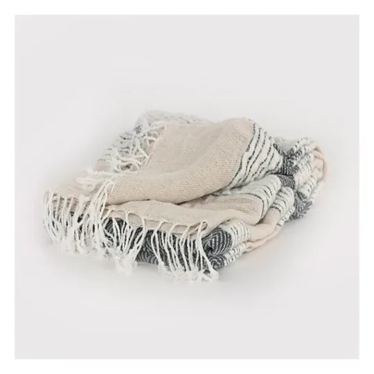 Kirkland's Home Gray And Natural Colorblock Chevron Throw- Blankets & Throws