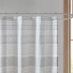 Kirkland's Home Gray And Navy Striped Fringe Shower Curtain- Shower Curtains