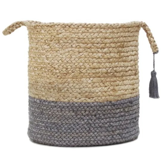Kirkland's Home Gray And Tan Woven Jute Basket With Tassel, 19 In.- Baskets & Boxes