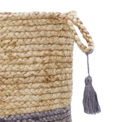 Kirkland's Home Gray And Tan Woven Jute Basket With Tassel, 19 In.- Baskets & Boxes