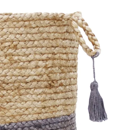 Kirkland's Home Gray And Tan Woven Jute Basket With Tassel, 19 In.- Baskets & Boxes