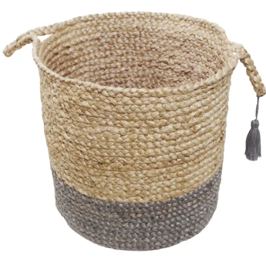 Kirkland's Home Gray And Tan Woven Jute Basket With Tassel, 19 In.- Baskets & Boxes