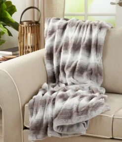 Kirkland's Home Gray And White Animal Print Faux Fur Throw- Blankets & Throws