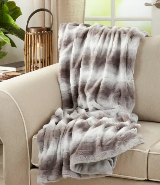 Kirkland's Home Gray And White Animal Print Faux Fur Throw- Blankets & Throws