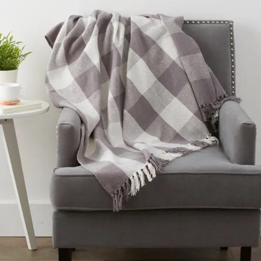 Kirkland's Home Gray And White Buffalo Check Woven Fringe Throw- Blankets & Throws
