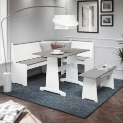Kirkland's Home Gray And White 3-Pc. Dining Nook Set- Dining Sets