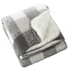 Kirkland's Home Gray And White Plaid Faux Mohair Sherpa Throw- Blankets & Throws