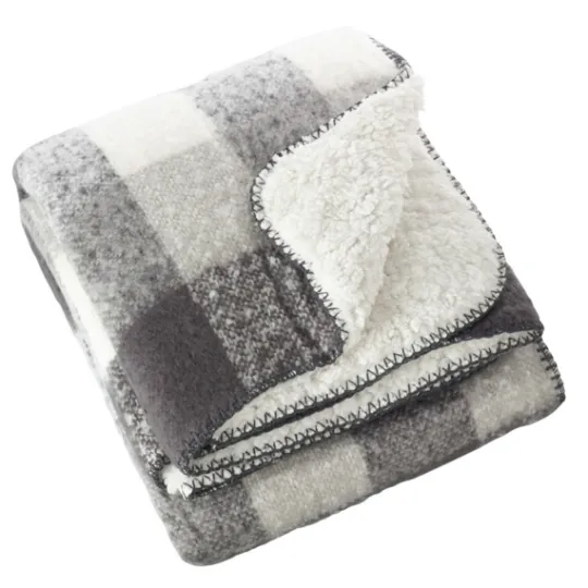 Kirkland's Home Gray And White Plaid Faux Mohair Sherpa Throw- Blankets & Throws
