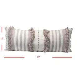 Kirkland's Home Gray And White Striped Fringe Lumbar Pillow- Pillows