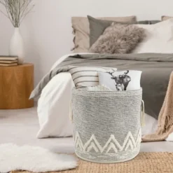 Kirkland's Home Gray And White Tuft Peaks Storage Basket- Baskets & Boxes