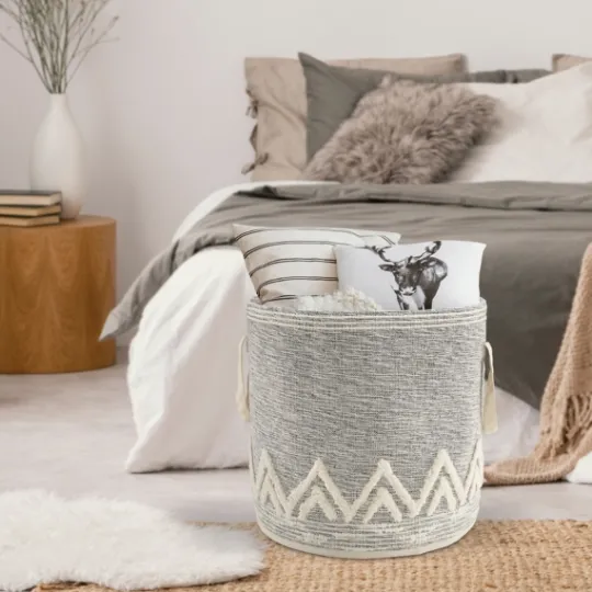 Kirkland's Home Gray And White Tuft Peaks Storage Basket- Baskets & Boxes