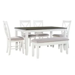 Kirkland's Home Gray And White Upholstered Wood 6-Pc. Dining Set- Dining Sets
