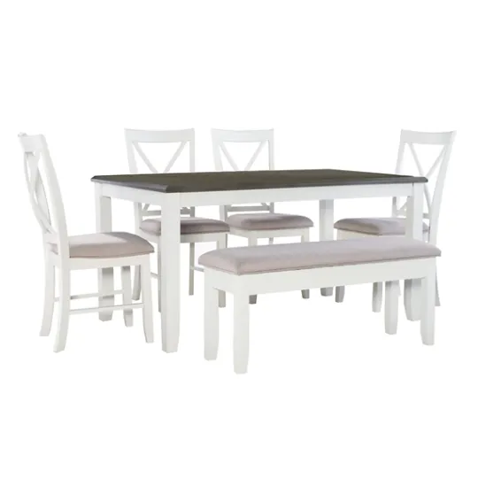 Kirkland's Home Gray And White Upholstered Wood 6-Pc. Dining Set- Dining Sets