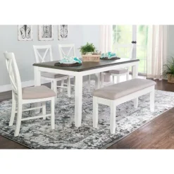 Kirkland's Home Gray And White Upholstered Wood 6-Pc. Dining Set- Dining Sets