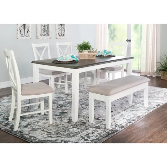 Kirkland's Home Gray And White Upholstered Wood 6-Pc. Dining Set- Dining Sets
