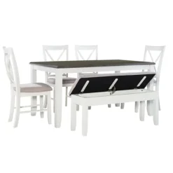Kirkland's Home Gray And White Upholstered Wood 6-Pc. Dining Set- Dining Sets