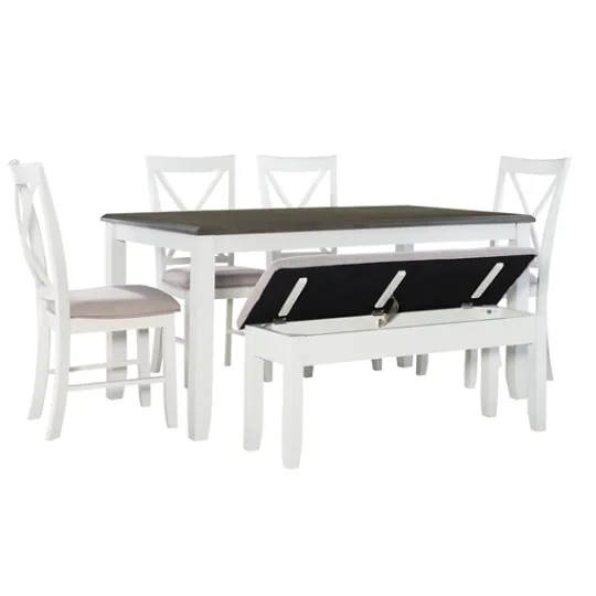 Kirkland's Home Gray And White Upholstered Wood 6-Pc. Dining Set- Dining Sets
