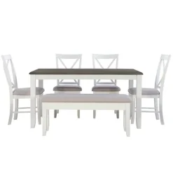 Kirkland's Home Gray And White Upholstered Wood 6-Pc. Dining Set- Dining Sets