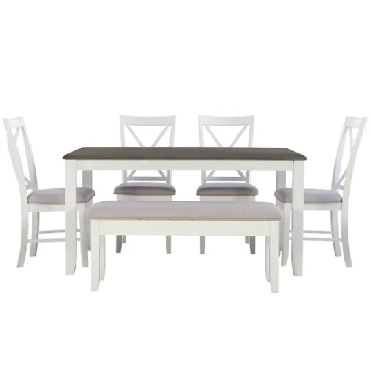 Kirkland's Home Gray And White Upholstered Wood 6-Pc. Dining Set- Dining Sets