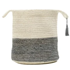 Kirkland's Home Gray And White Woven Basket With Tassel, 17 In.- Baskets & Boxes