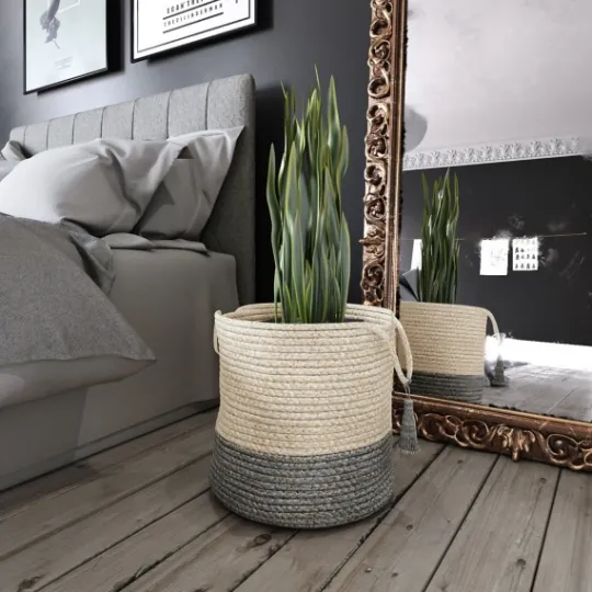 Kirkland's Home Gray And White Woven Basket With Tassel, 17 In.- Baskets & Boxes