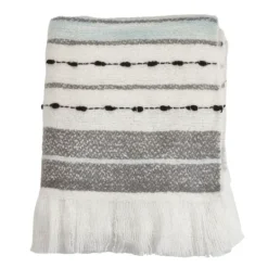 Kirkland's Home Gray Blue Multi Stripe Throw Blanket- Blankets & Throws