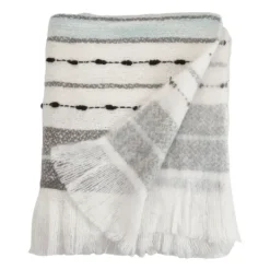 Kirkland's Home Gray Blue Multi Stripe Throw Blanket- Blankets & Throws