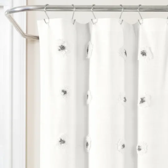 Kirkland's Home Gray Boho Tufted Circles Shower Curtain- Shower Curtains