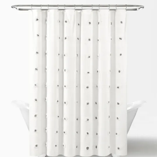 Kirkland's Home Gray Boho Tufted Circles Shower Curtain- Shower Curtains