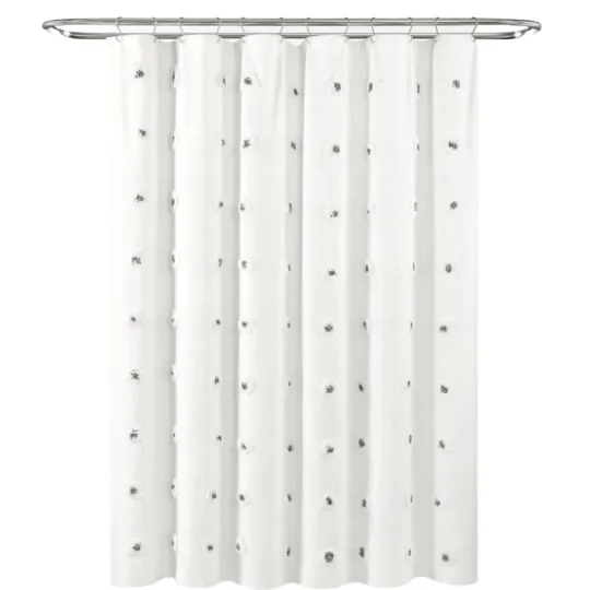 Kirkland's Home Gray Boho Tufted Circles Shower Curtain- Shower Curtains