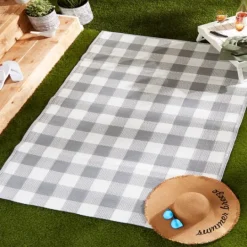 Kirkland's Home Gray Buffalo Check Outdoor Area Rug, 4X6- Outdoor Rugs