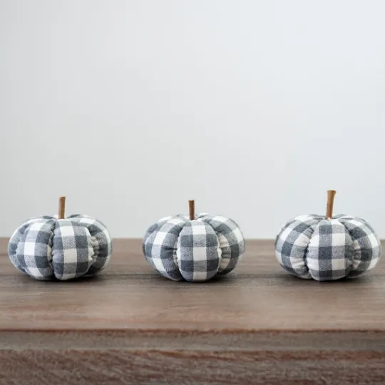 Kirkland's Home Gray Buffalo Check Pumpkins, Set Of 3- Statues & Figurines