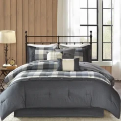 Kirkland's Home Gray Buffalo Herringbone Queen 7-Pc. Comforter Set- Comforters