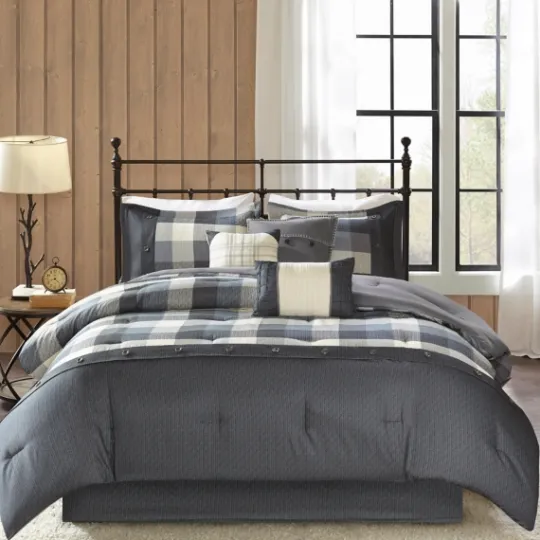 Kirkland's Home Gray Buffalo Herringbone Queen 7-Pc. Comforter Set- Comforters