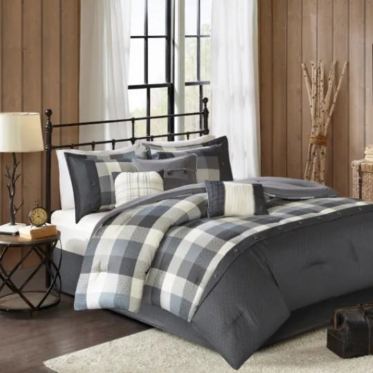 Kirkland's Home Gray Buffalo Herringbone Queen 7-Pc. Comforter Set- Comforters