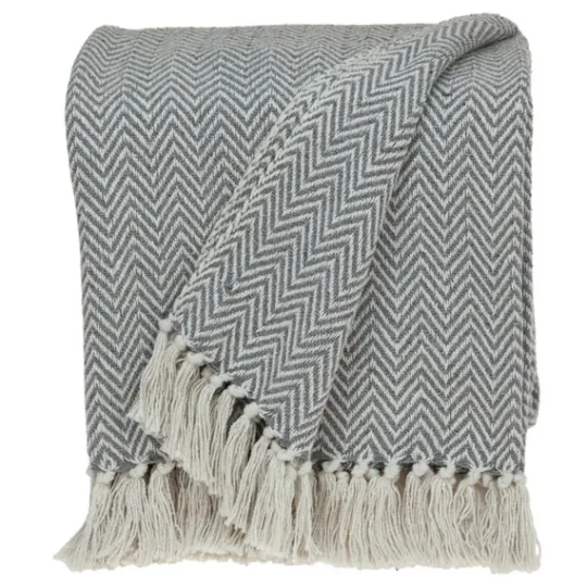 Kirkland's Home Gray Chevron Cotton Handloomed Tassel Throw- Blankets & Throws