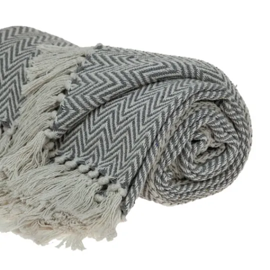Kirkland's Home Gray Chevron Cotton Handloomed Tassel Throw- Blankets & Throws