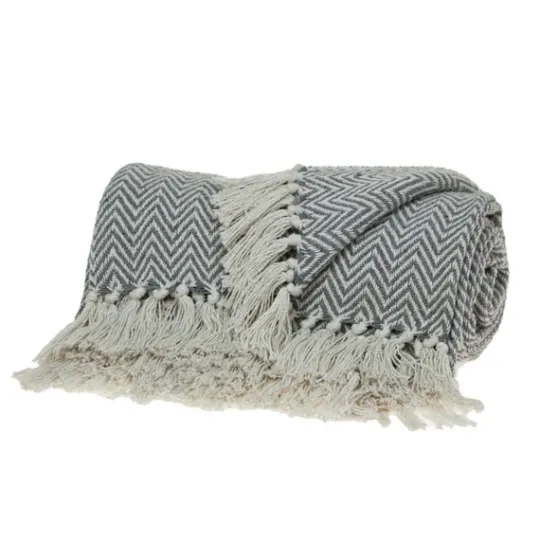 Kirkland's Home Gray Chevron Cotton Handloomed Tassel Throw- Blankets & Throws