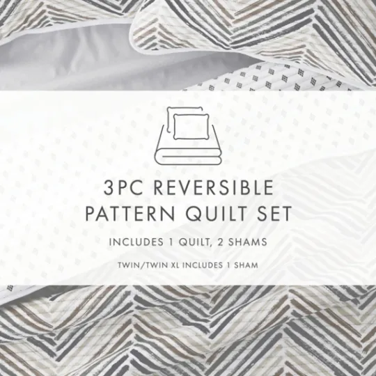 Kirkland's Home Gray Chevron Reversible 2-Pc. Twin Quilt Set- Quilts