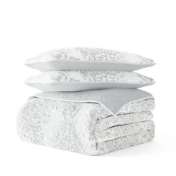 Kirkland's Home Gray Damask Reversible 3-Pc. Queen Quilt Set- Quilts