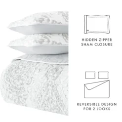 Kirkland's Home Gray Damask Reversible 3-Pc. Queen Quilt Set- Quilts