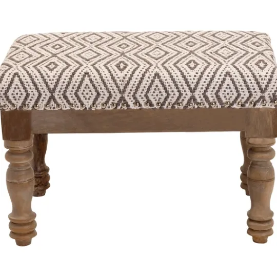 Kirkland's Home Gray Diamond Upholstered Ottoman- Benches & Ottomans