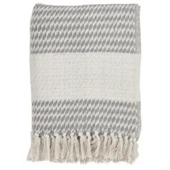 Kirkland's Home Gray Diamond Weave Throw With Tassels- Blankets & Throws