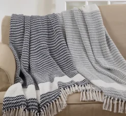 Kirkland's Home Gray Diamond Weave Throw With Tassels- Blankets & Throws
