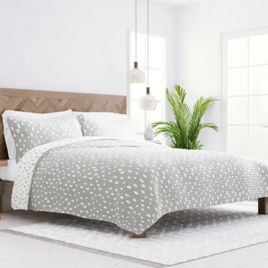 Kirkland's Home Gray Dotted Reversible 3-Pc. King Quilt Set- Quilts